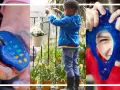 Kreativa aktiviteter för barn 10-12 år hemma: måla stenar, vattna blommor och leka med slime.