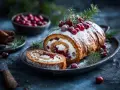 En vackert dekorerad rulltårta med grädde och lingon, perfekt för ett juligt rulltårta recept.