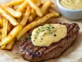 Grillad biff med pommes frites och en krämig bearnaisesås. Ett perfekt bearnaisesås recept för en lyxig middag.