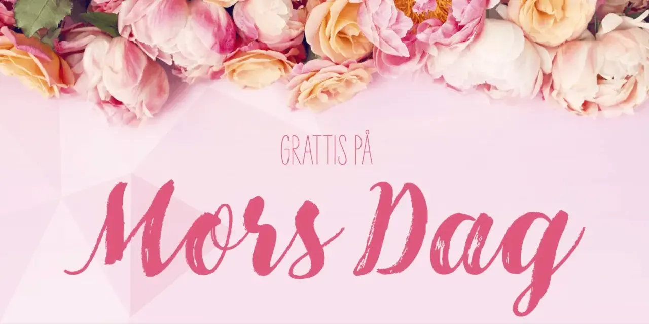 Grattis på Mors Dag! En bukett av rosa och persikofärgade blommor pryder bilden, perfekt för att fira mammas dag.