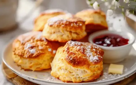 Nybakade scones med sylt och smör. Perfekt för fika, undrar vad man kan baka mer?