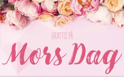 Grattis på Mors Dag! En bukett av rosa och persikofärgade blommor pryder bilden, perfekt för att fira mammas dag.