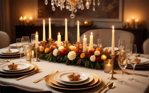 Vackert dukat bord med levande ljus och blommor, redo för en mysig middag. Bordslekar kan förhöja stämningen ytterligare.