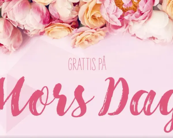 Grattis på Mors Dag! En bukett av rosa och persikofärgade blommor pryder bilden, perfekt för att fira mammas dag.