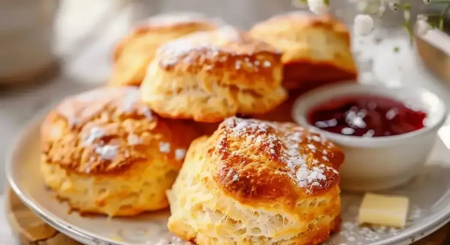 Nybakade scones med sylt och smör. Perfekt för fika, undrar vad man kan baka mer?