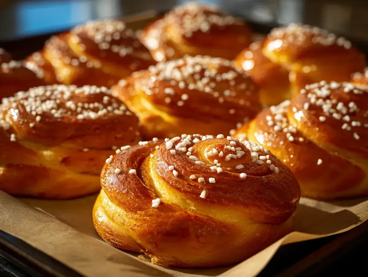 Gyllene vanilj bakelser med pärlsocker, redo att avnjutas.